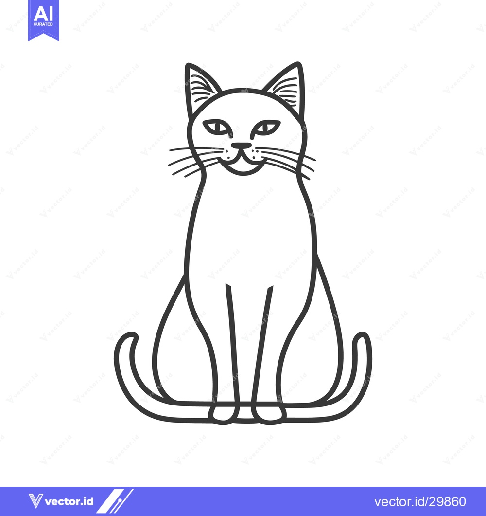Premium Vector of A simple black and white illustration of a sitting domestic cat