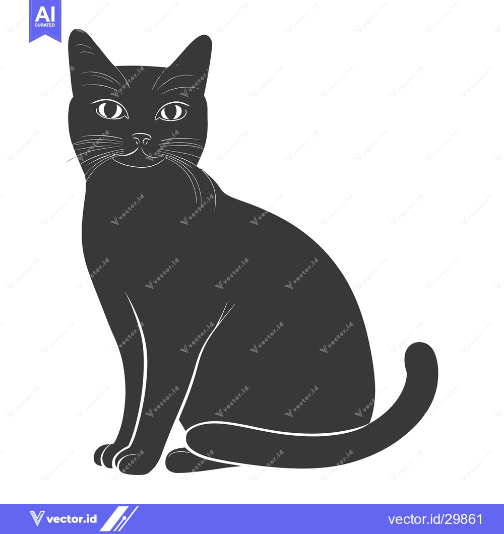 Premium Vector dari A simple illustrated black cat sitting and facing forward