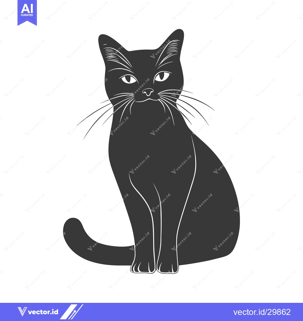 Premium Vector dari A stylized black cat silhouette sitting and facing forward gracefully