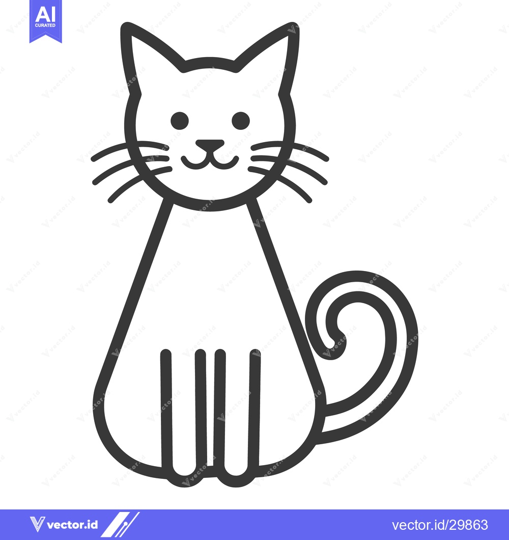 Premium Vector dari Simple black and white illustration of a stylized adorable house cat