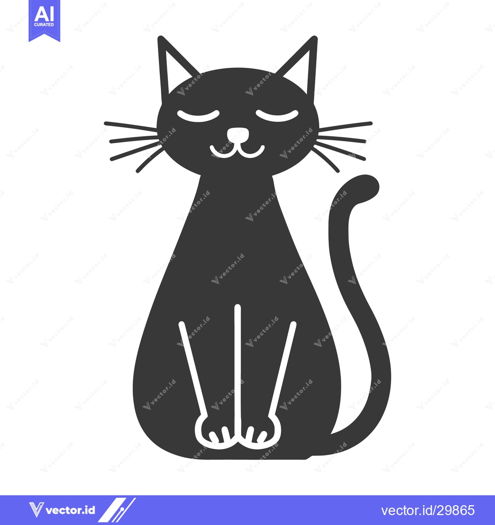 Premium Vector of A simplified black cat illustration sitting with eyes closed