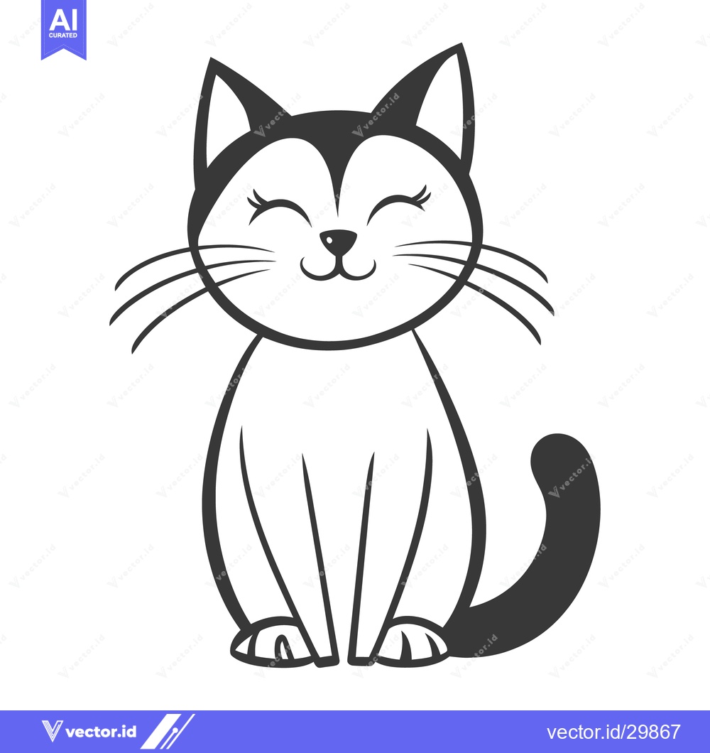 Premium Vector dari An adorable cartoon cat is sitting with a happy smiling expression