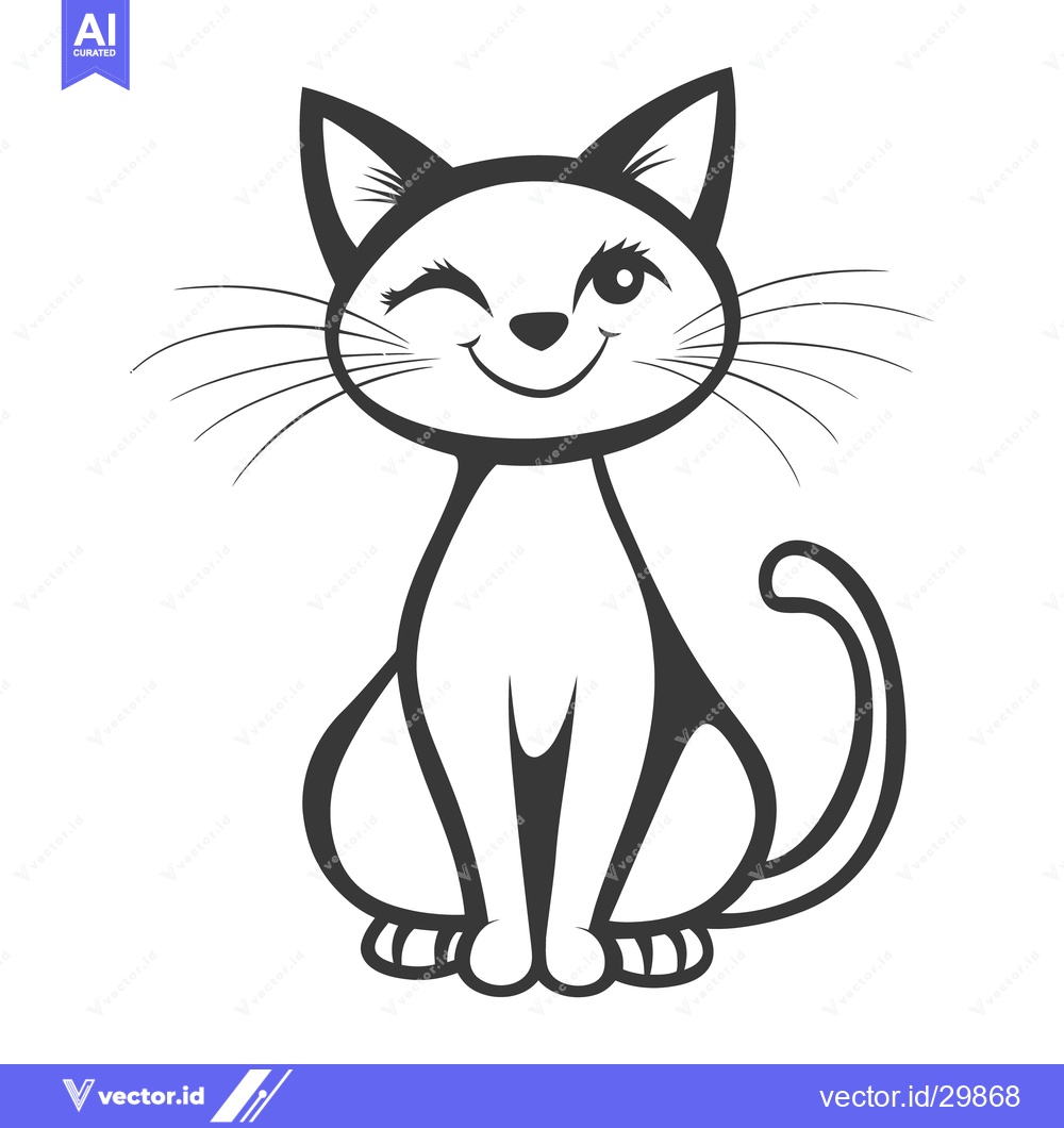 Premium Vector of A Smiling Cartoon Cat Winking While Sitting Upright