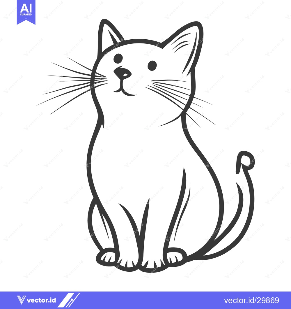 Premium Vector dari A simple black and white illustration depicting a sitting domestic cat