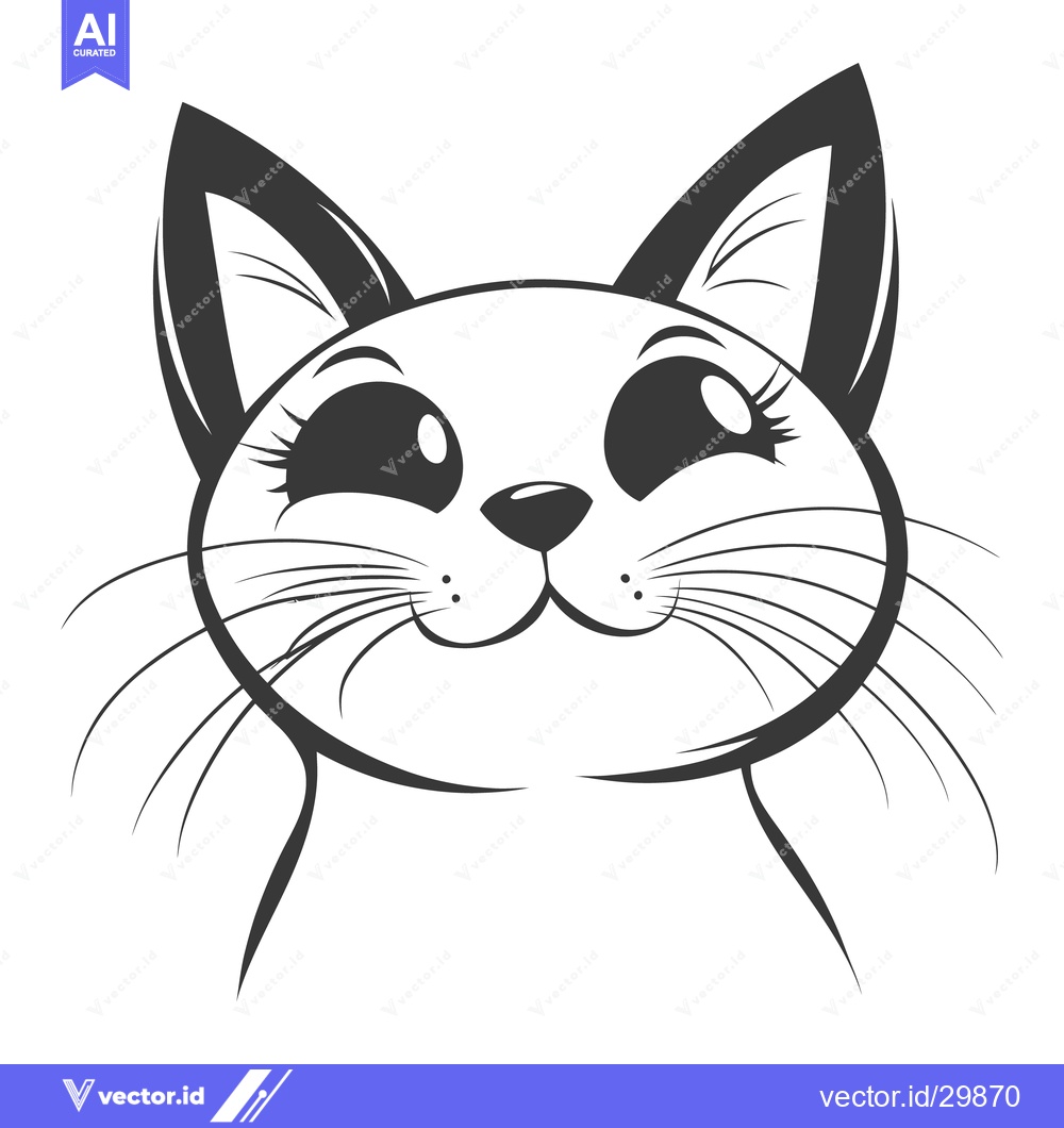 Premium Vector dari A cute stylized illustration of a happy cat looking upwards