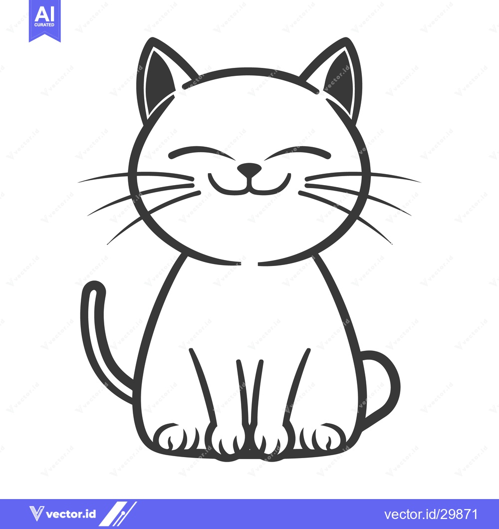 Premium Vector dari A simple and smiling black and white illustration of a cat