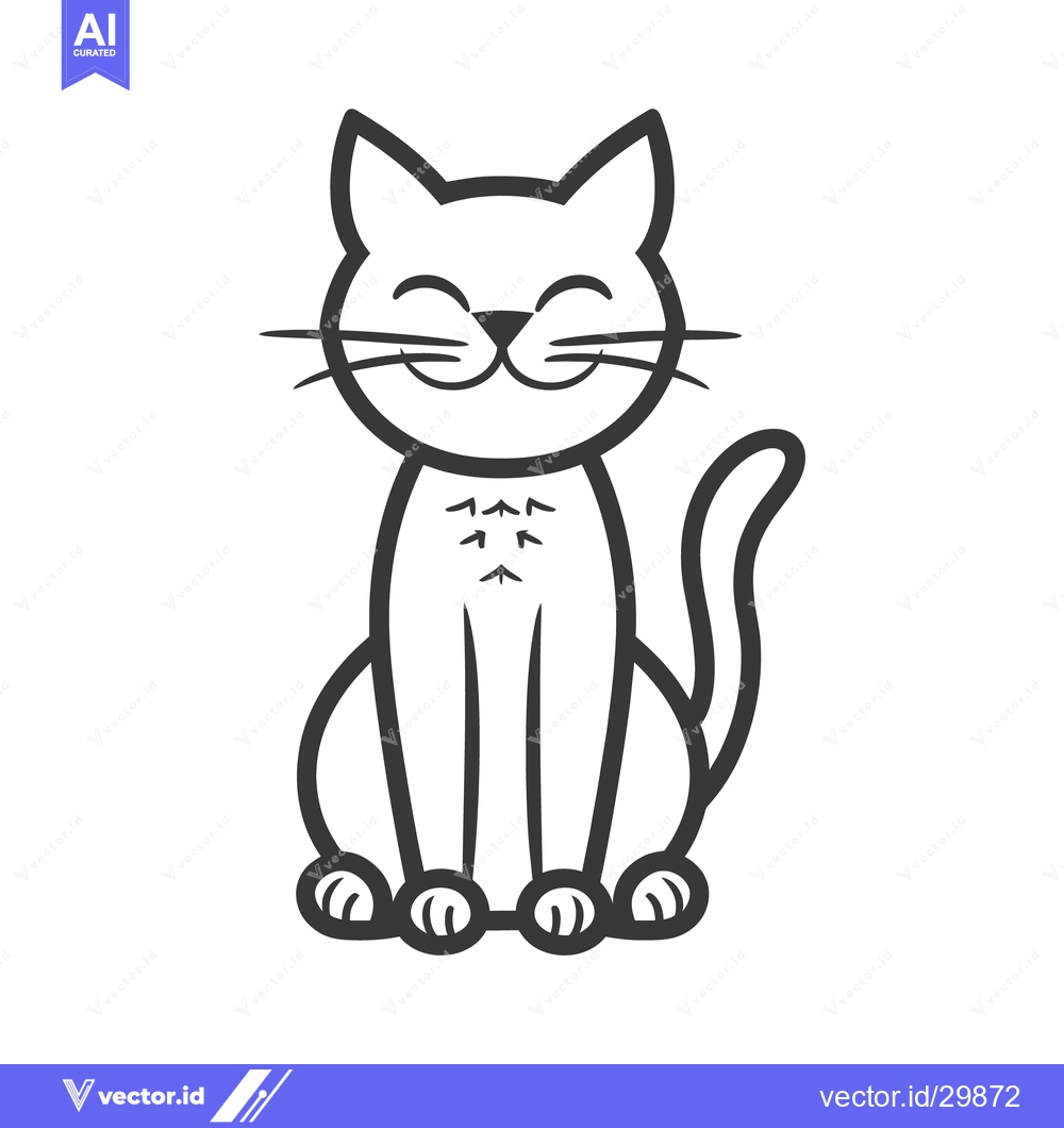 Premium Vector dari A smiling cartoon cat sitting upright with simple black outlines