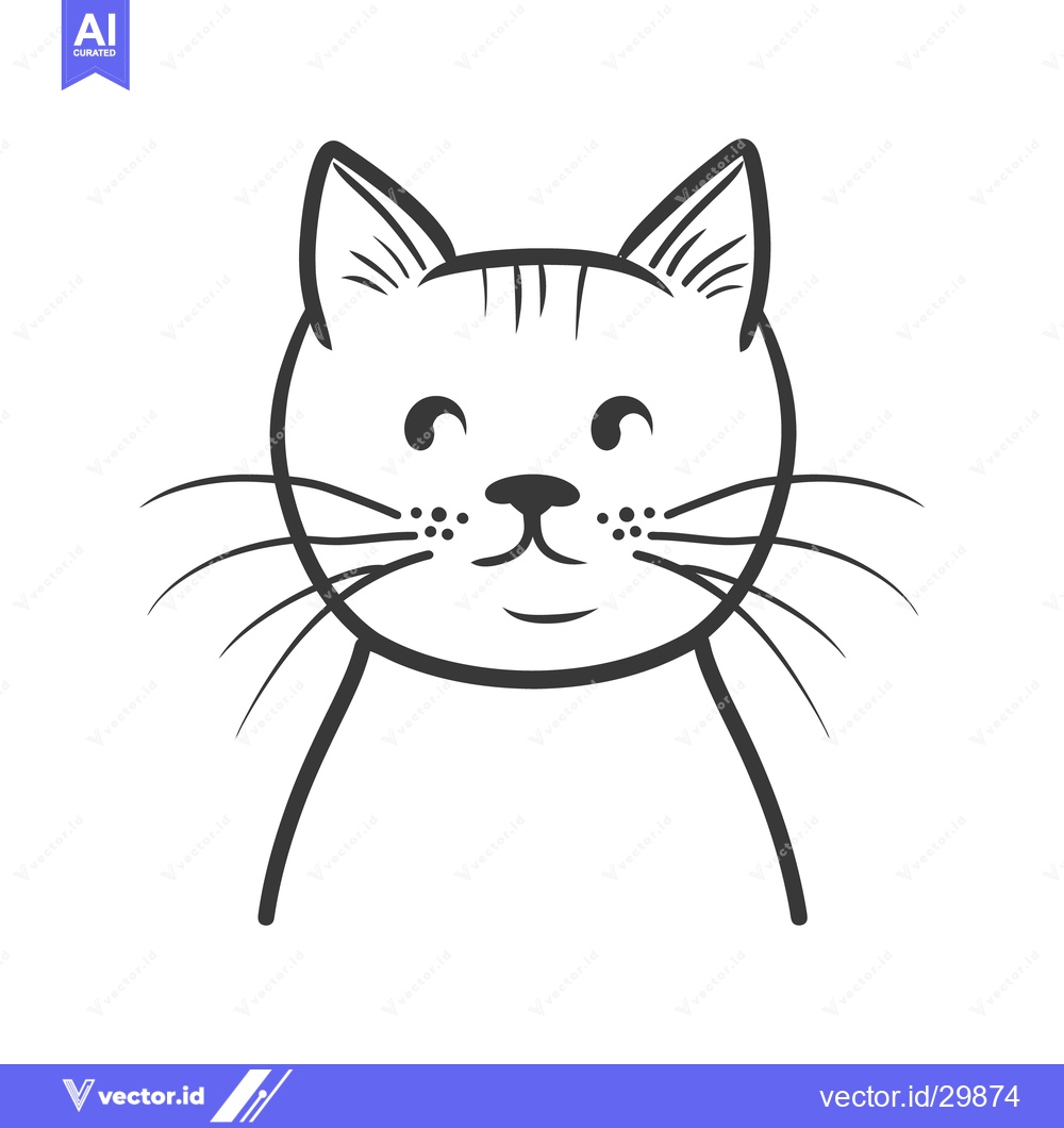 Premium Vector of A simple black and white illustration of a cute smiling cat