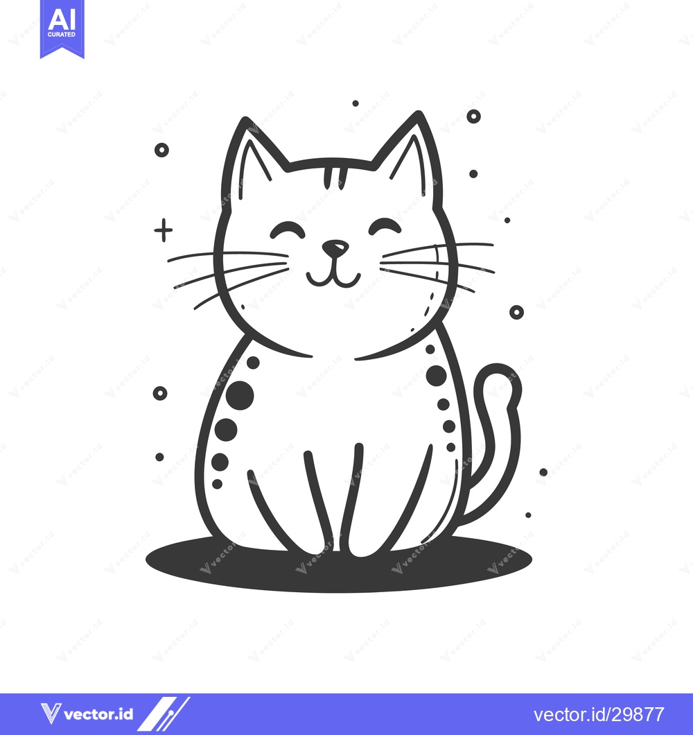 Premium Vector dari A happy seated cat with dots in a simple outline drawing