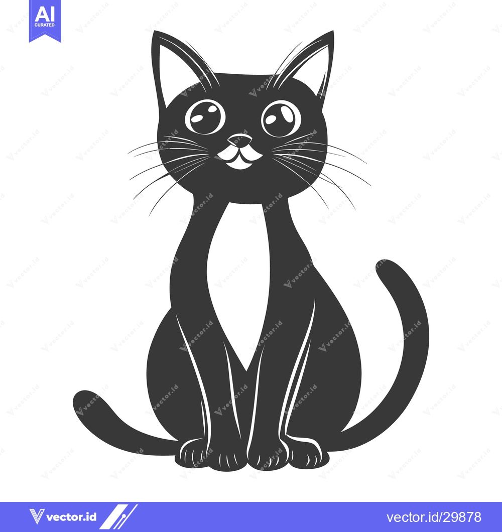Premium Vector dari A cartoon image depicting a seated black cat with white accents