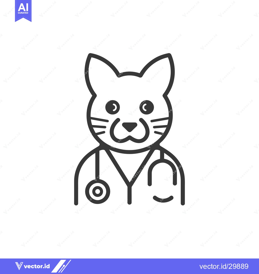 Premium Vector dari Cat Doctor with Stethoscope Line Icon