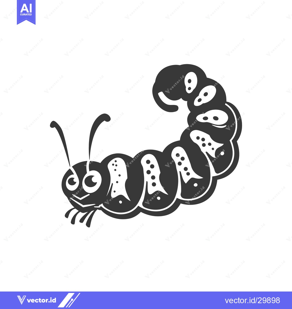 Premium Vector dari A stylized monochrome illustration depicts a smiling caterpillar on wh