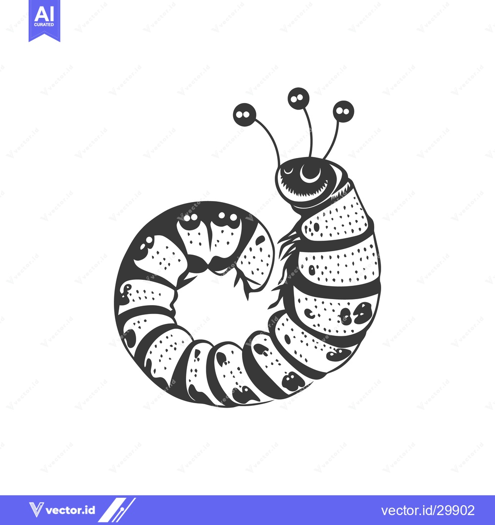 Premium Vector dari An illustrated black and white whimsical caterpillar curled in a spira