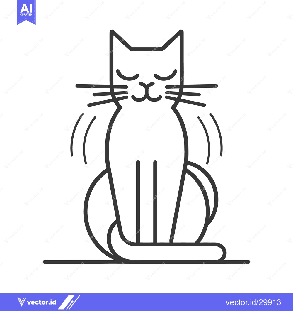 Premium Vector dari A simple line art illustration showing a sitting content cat