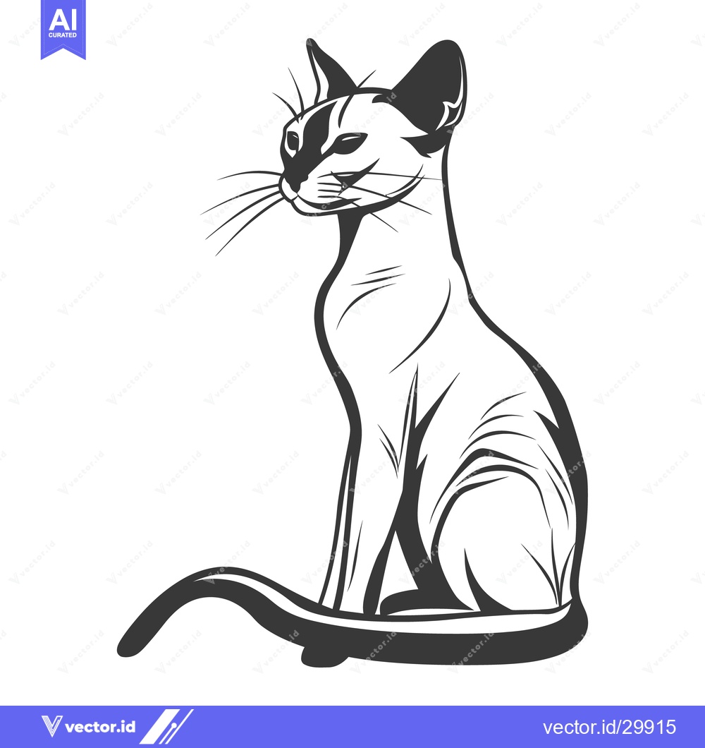 Premium Vector dari A stylized black and white illustration of a seated feline animal