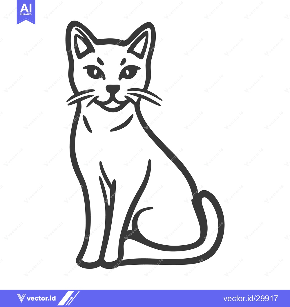 Premium Vector of A stylized outline illustration of a seated happy looking feline