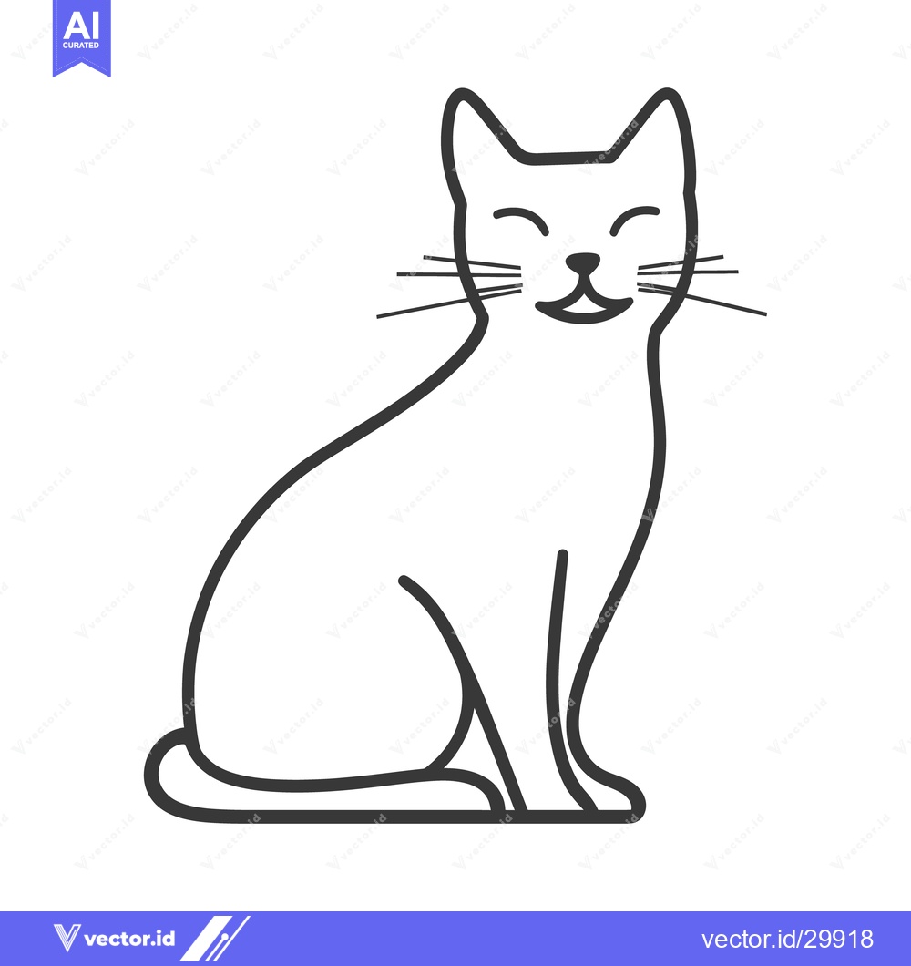 Premium Vector dari A Smiling Black and White Linear Depiction of a Domestic Feline