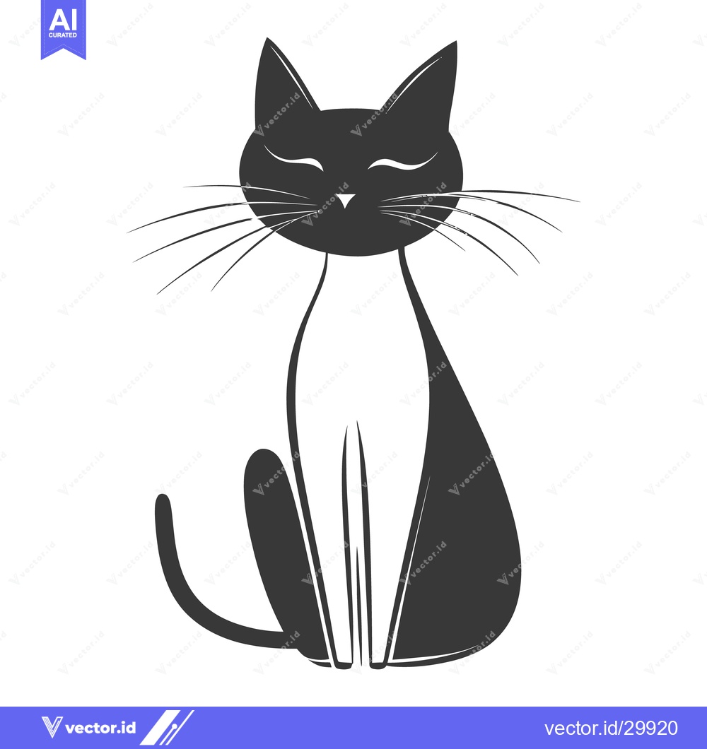 Premium Vector dari A stylized illustration of a sitting cat with closed eyes