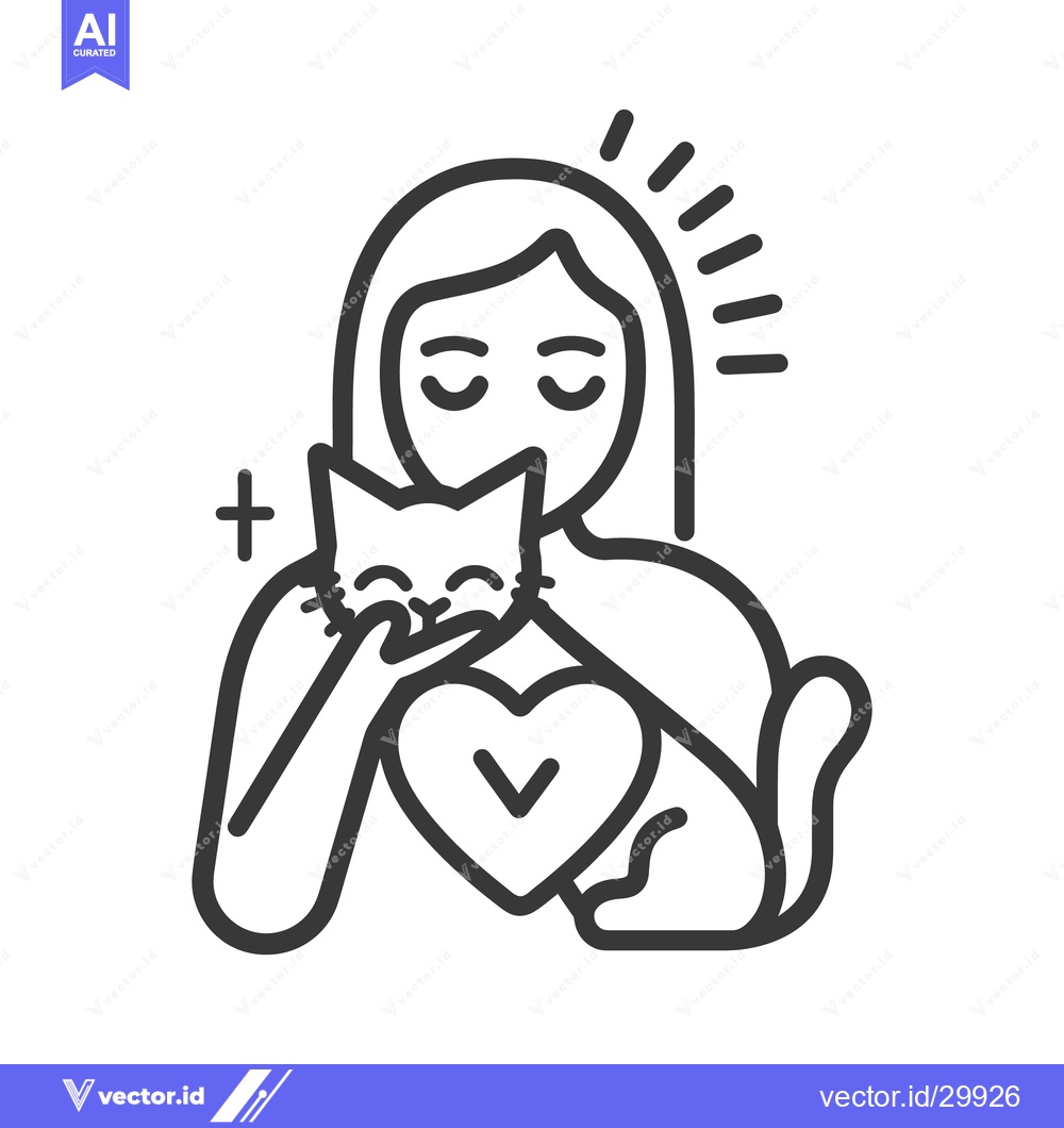 Premium Vector of A woman is hugging a cat with a heart symbol