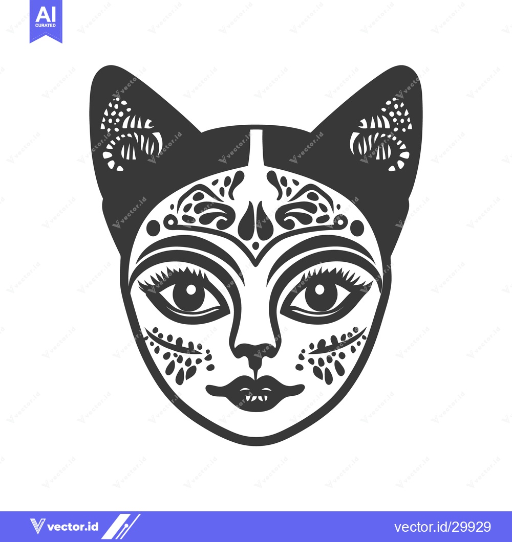 Premium Vector dari Decorated stylized cat face design against a clean white background