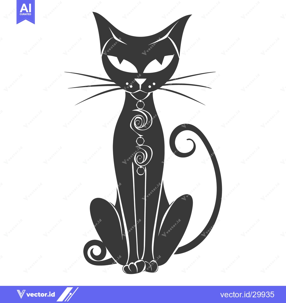 Premium Vector dari A stylized black cat is sitting upright against a white background