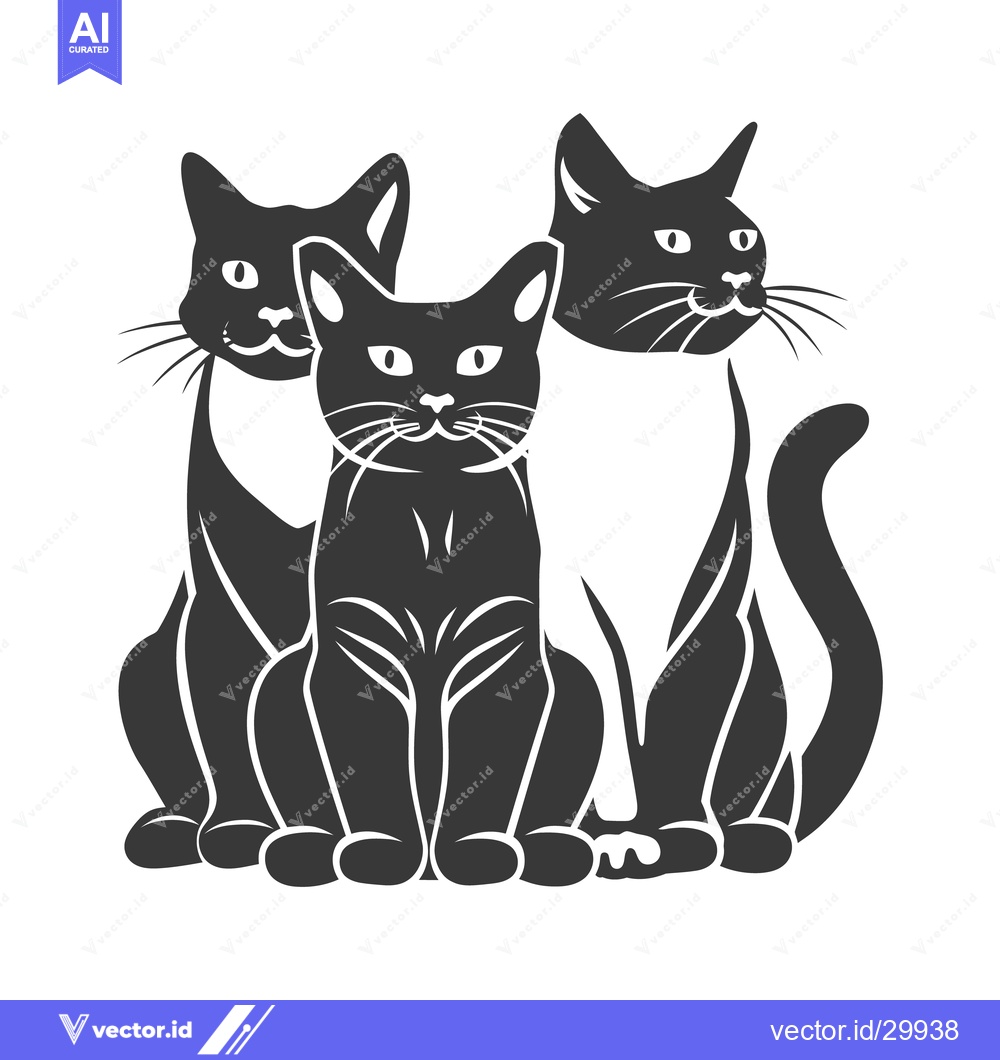 Premium Vector dari Three domestic cats are depicted in a black and white illustration