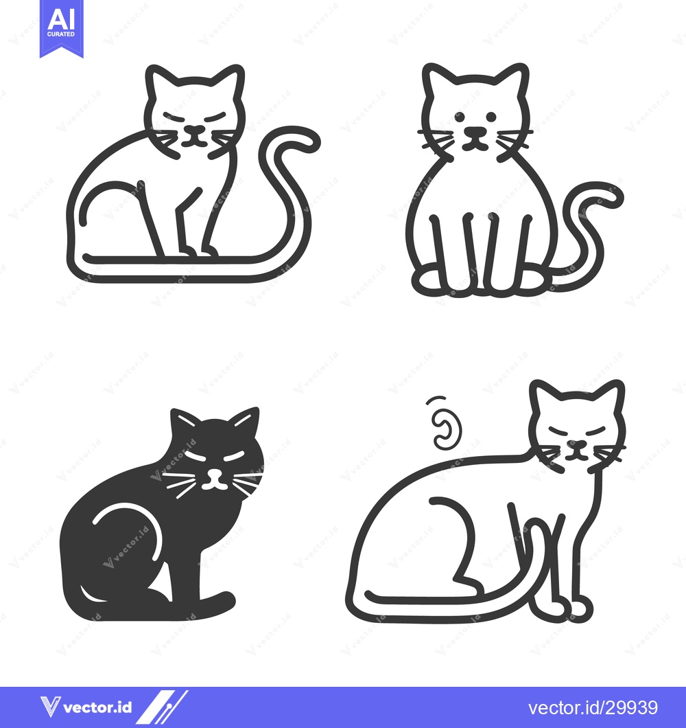 Premium Vector dari Four simple linear cat illustrations showing distinct postures and app