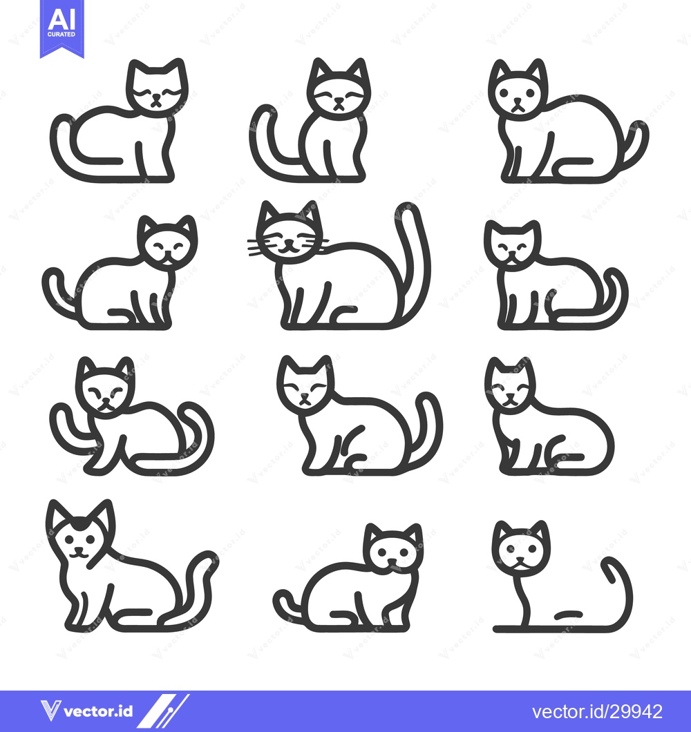 Premium Vector dari Linear Artistic Illustrations Featuring Various Cute Simplified Cat Si