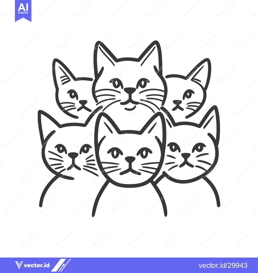 Premium Vector dari Five cartoon felines with their faces showing from the top to bottom