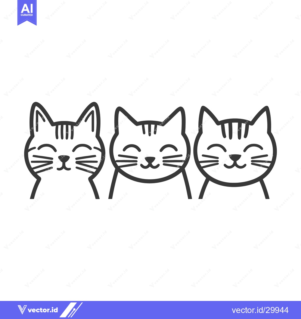 Premium Vector dari Three smiling cartoon cats in a row smiling and looking content