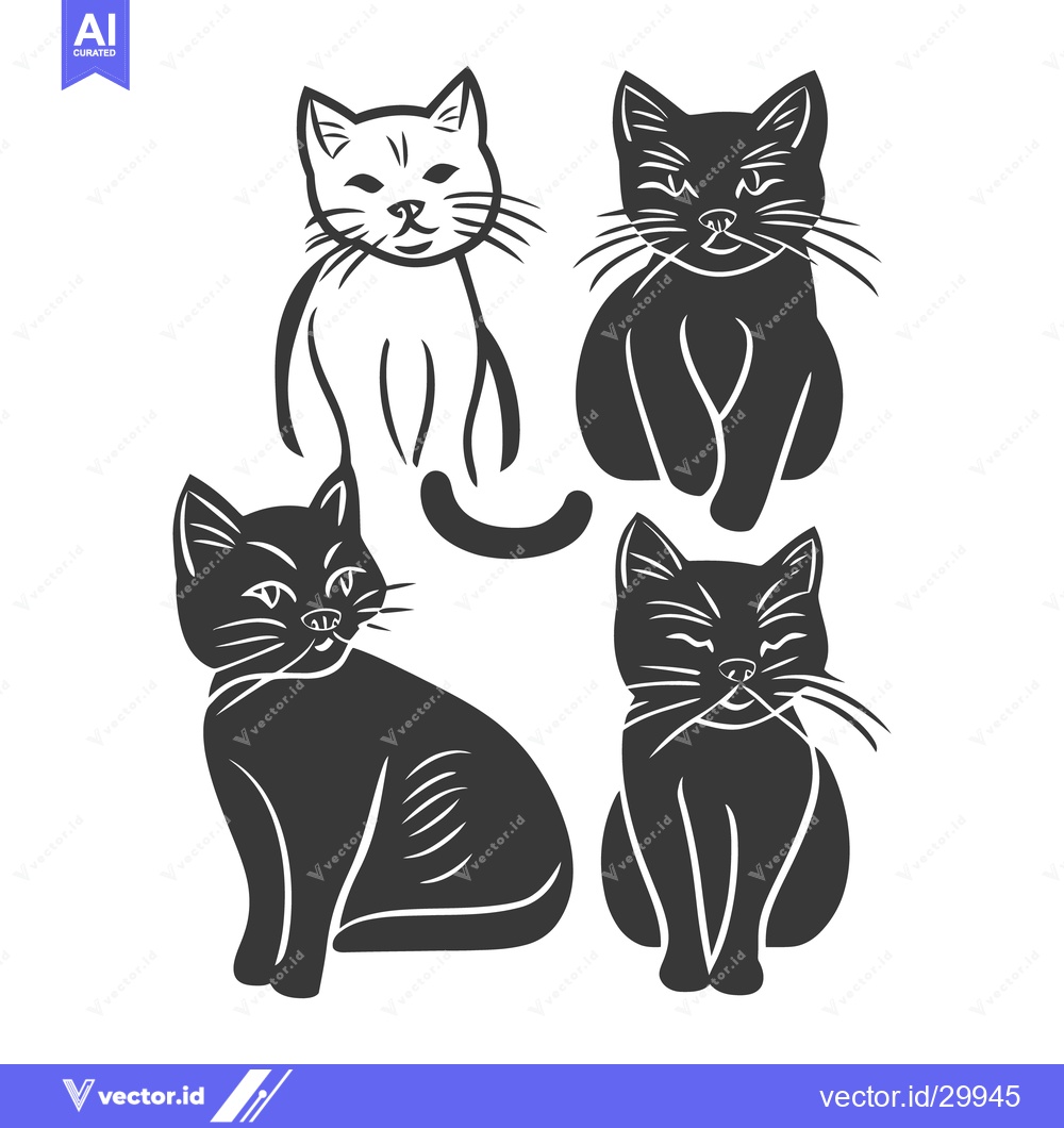Premium Vector of Four stylized illustrations of cats in various sitting poses