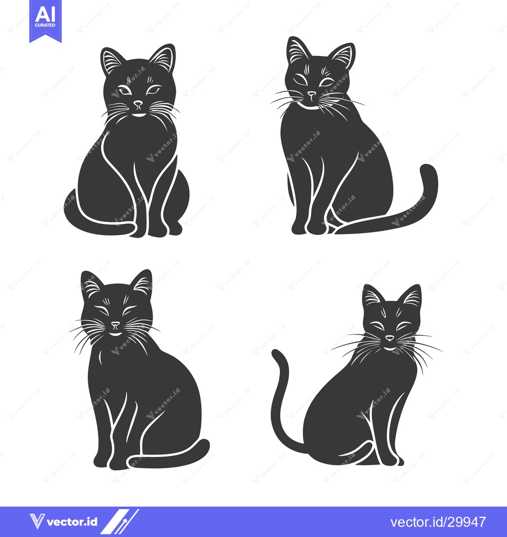 Premium Vector of Four black cat silhouettes sitting and facing different directions