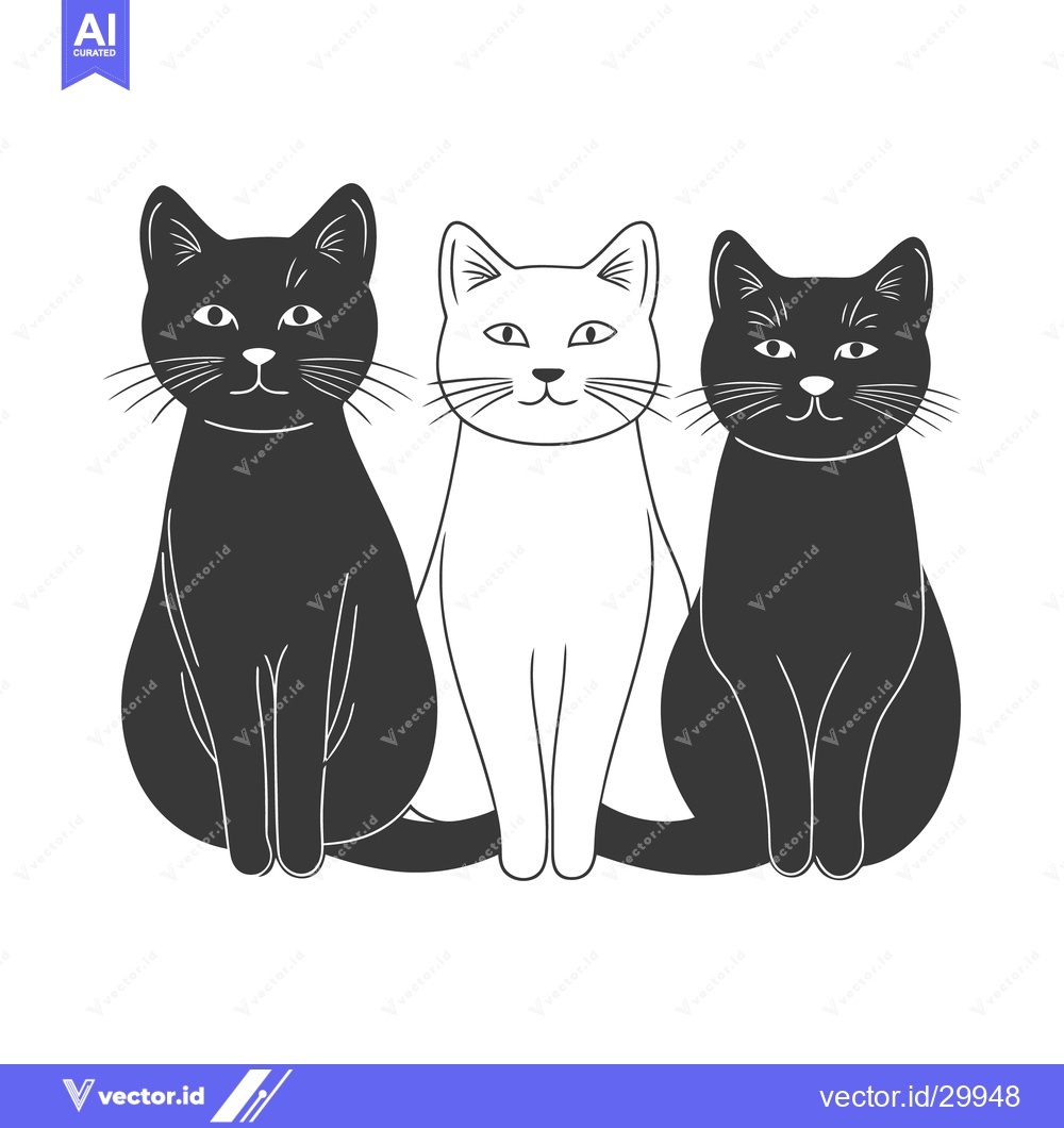 Premium Vector dari Three stylized cats in different colors sitting together