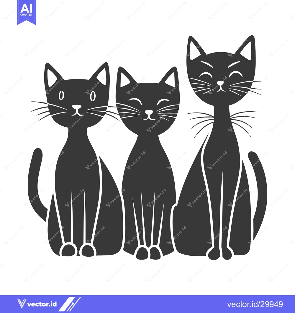 Premium Vector of Three stylized black cats sitting together on a white background
