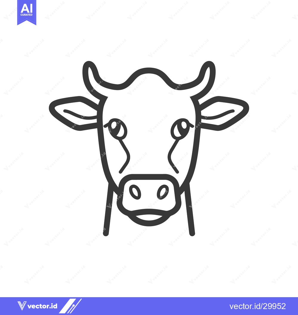 Premium Vector dari Simple black and white cartoon depiction of a cow head