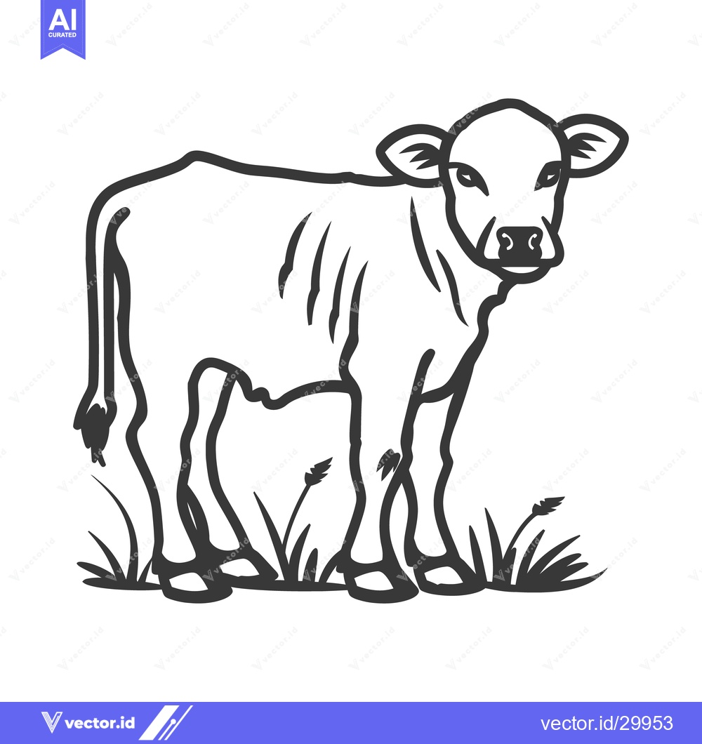 Premium Vector of A black and white illustration of a young calf standing