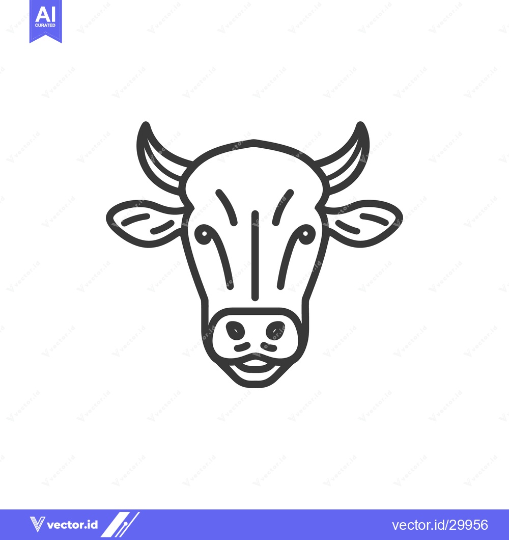 Premium Vector of The black and white linear illustration of a cow head