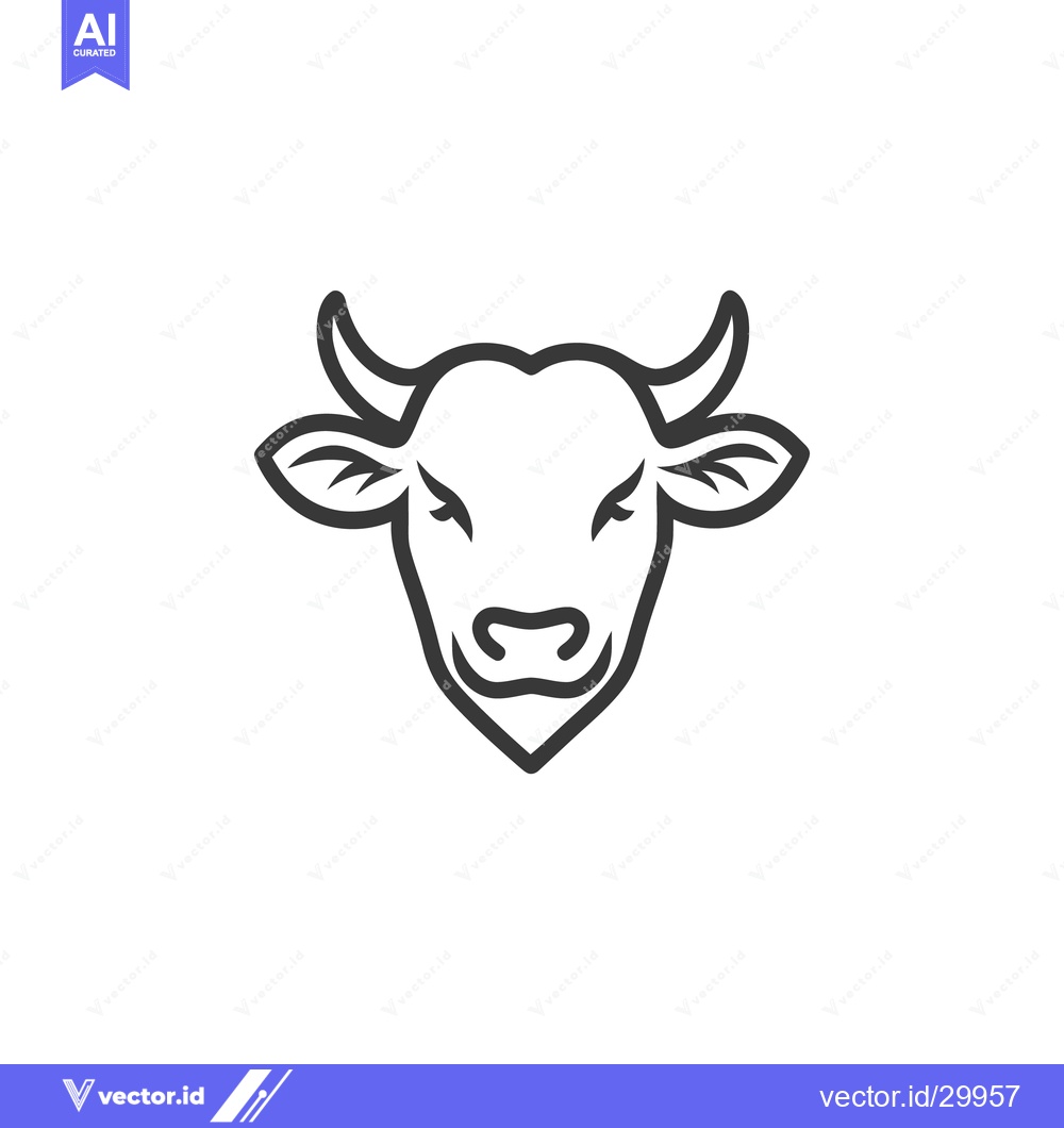 Premium Vector dari Simple black and white illustration depicting a cow head vector design