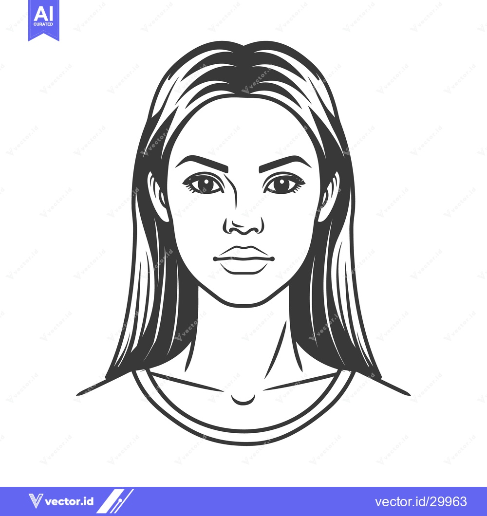 Premium Vector of A frontal view of a young woman with straight long hair