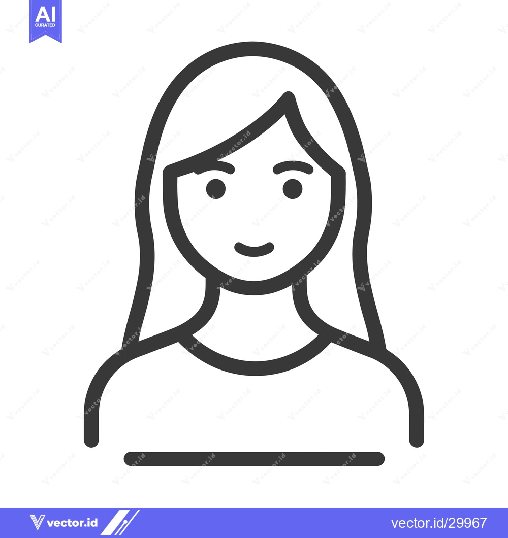 Premium Vector dari A smiling woman icon portrait with long hair and a plain outline