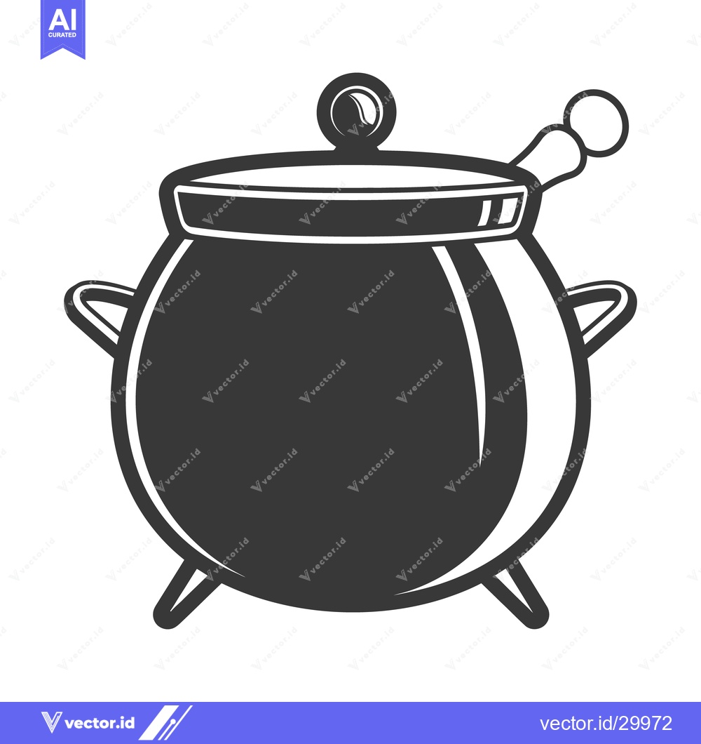 Premium Vector dari Simple Illustration Depicting a Round Cooking Pot with Lid and Tool