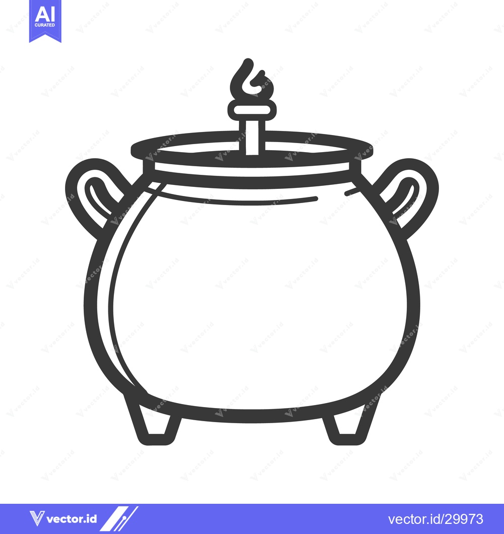 Premium Vector dari A stylized black and white cauldron with a small flame on top