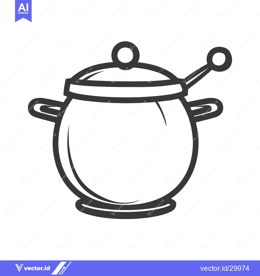 Premium Vector dari A black and white illustration of a cooking pot and spoon