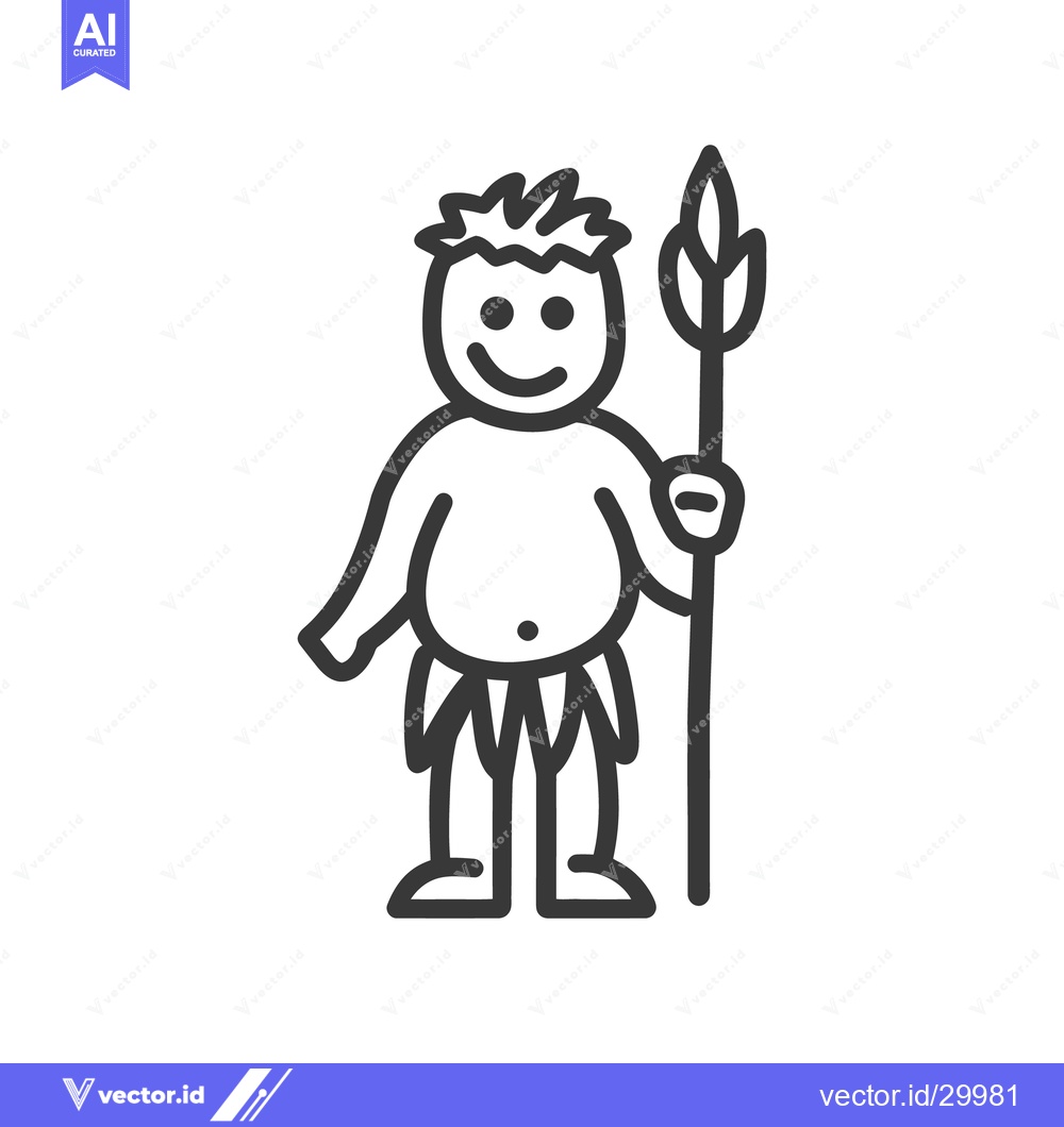 Premium Vector dari A simple illustration of a smiling tribal character holding a spear