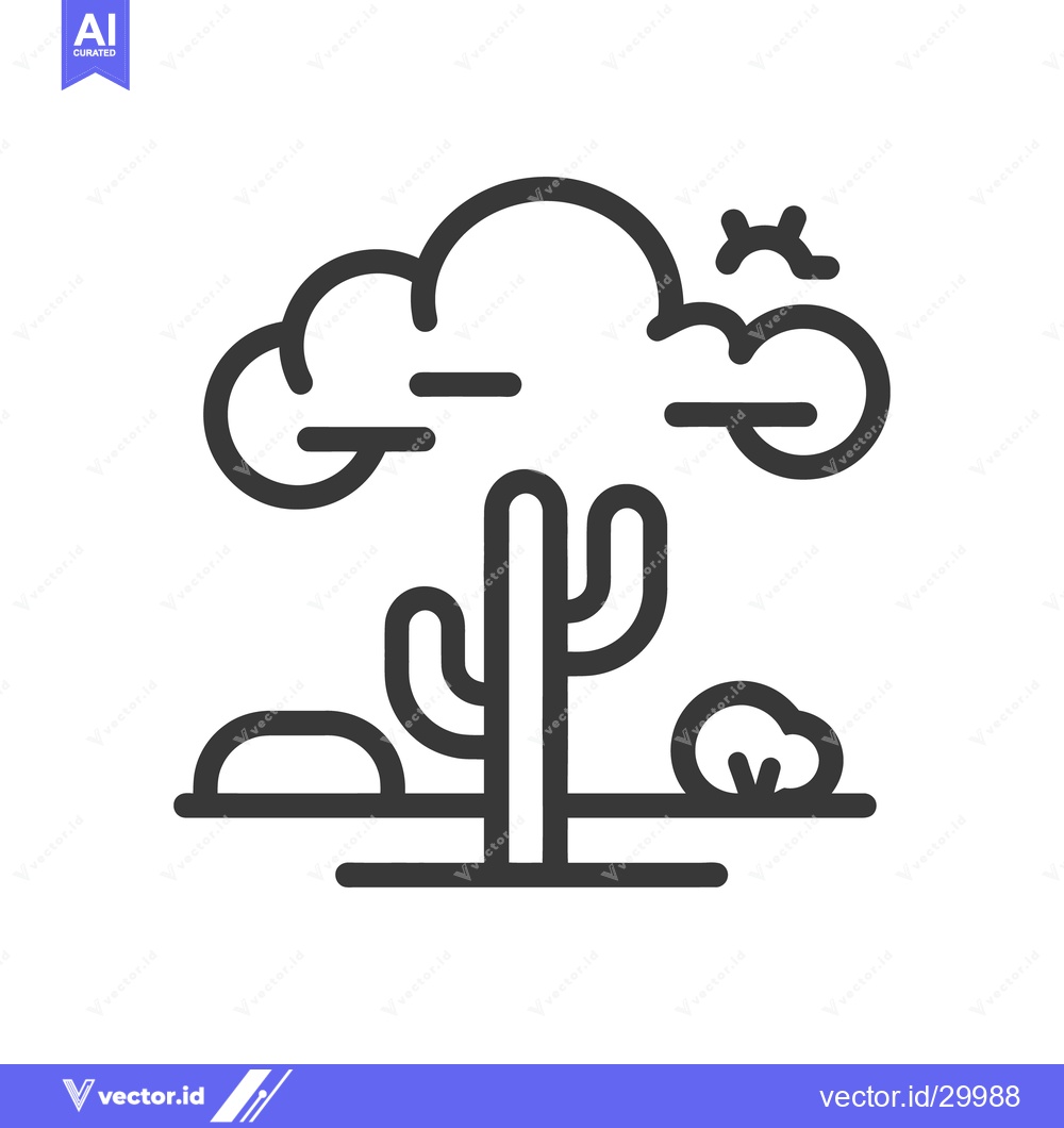 Premium Vector dari A desert landscape icon with cactus cloud and sun outlines
