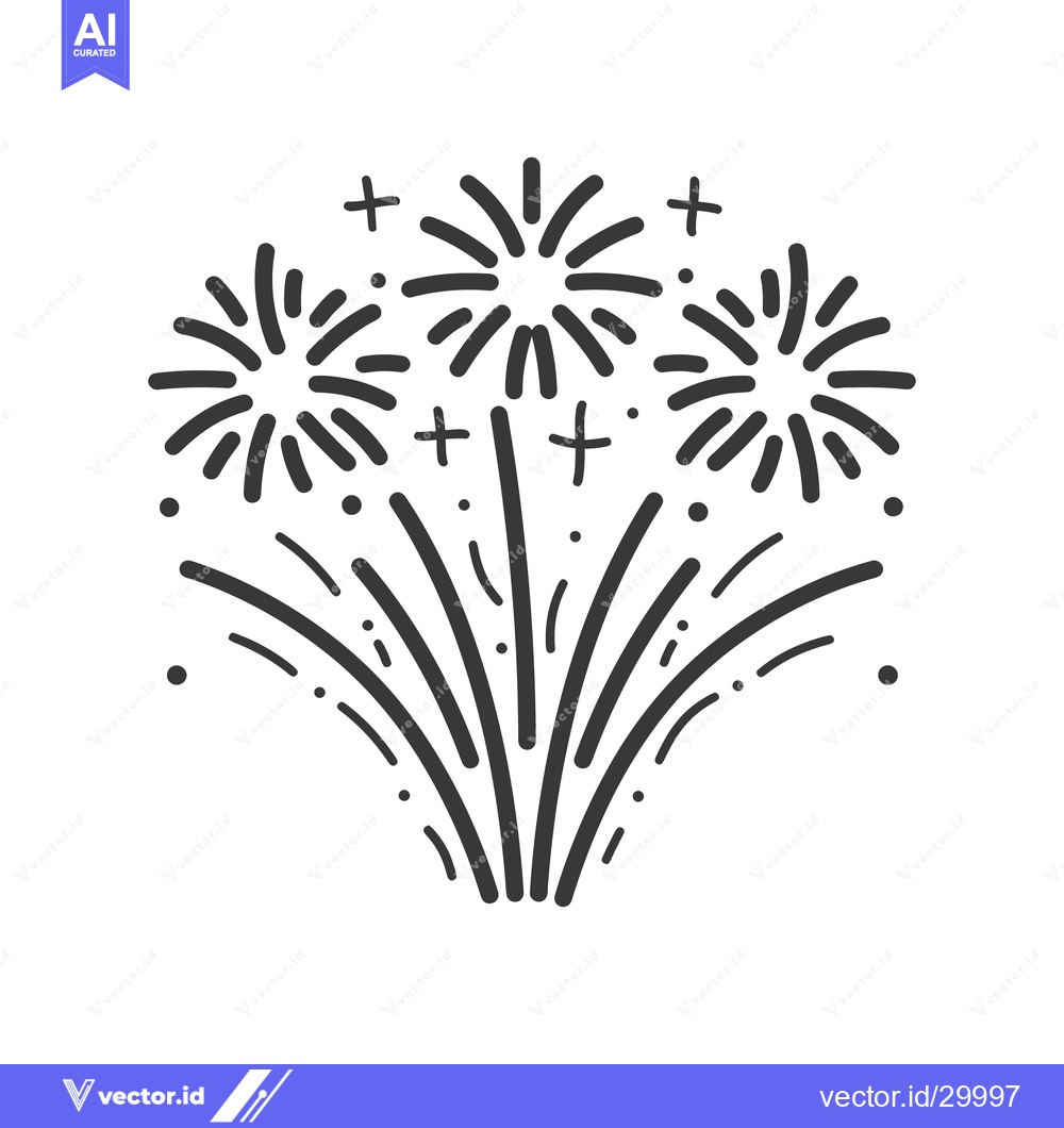 Premium Vector of A black and white illustration depicts a celebratory fireworks display