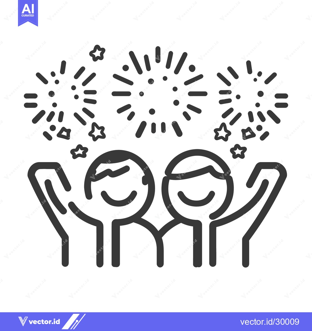 Premium Vector dari Two smiling figures celebrating under bursts of festive fireworks disp