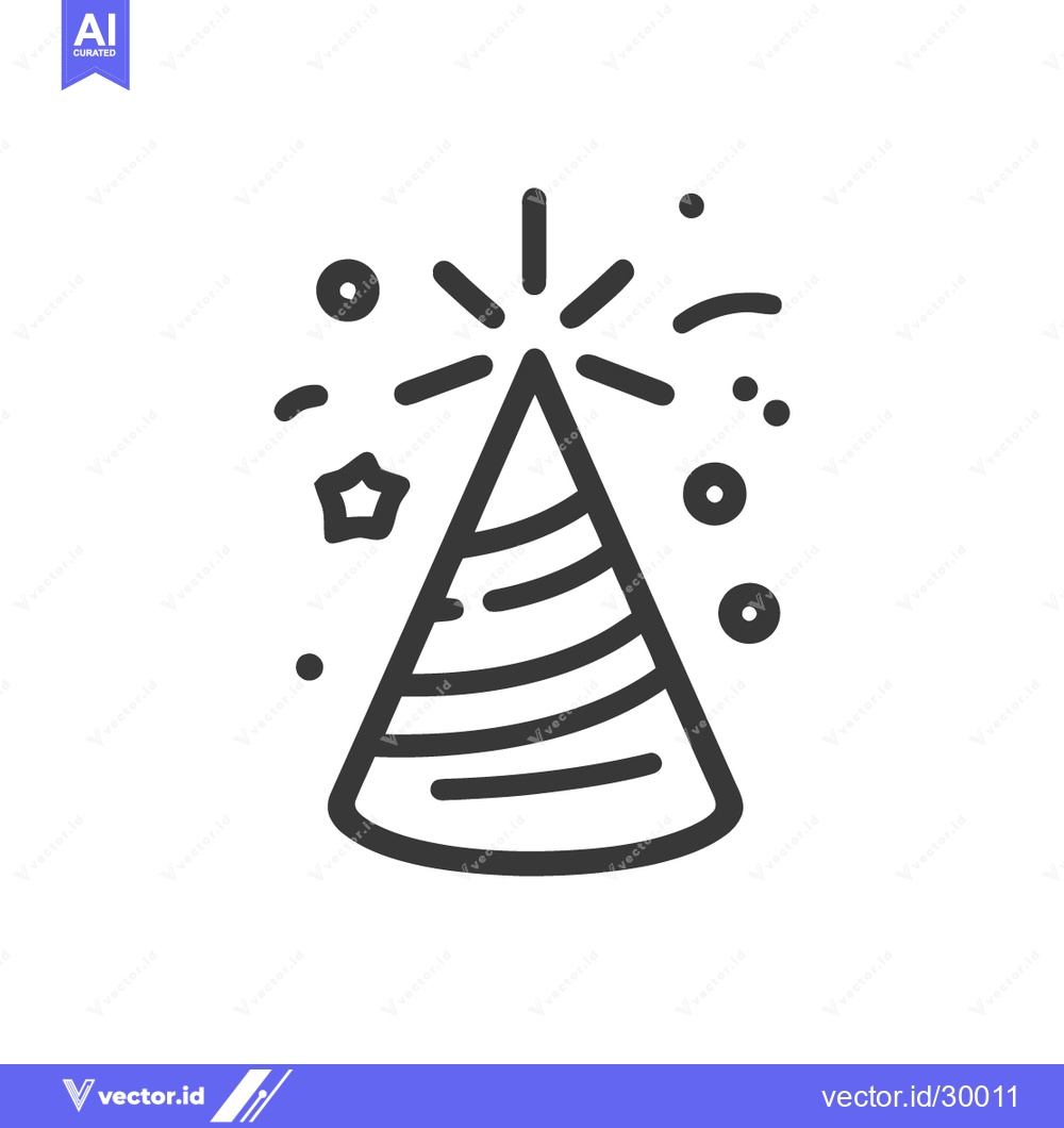 Premium Vector of Party Hat Icon with Confetti, Celebration Symbol, Minimalist Line Art