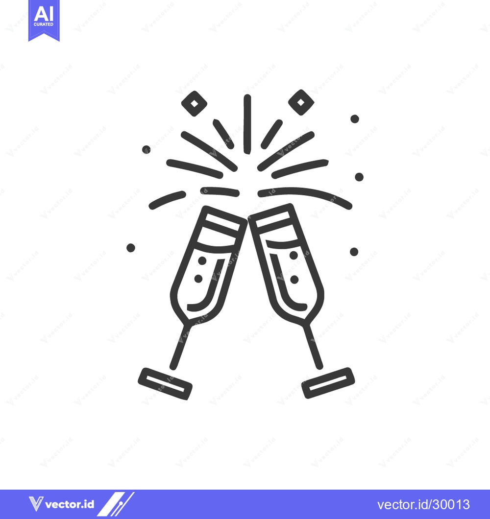 Premium Vector of Toasting Champagne Glasses with Fireworks, Celebration Icon, Line Art