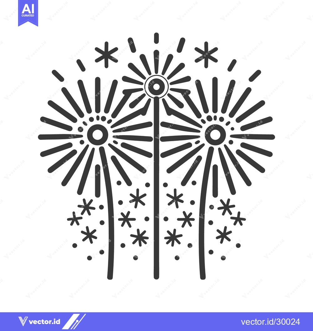 Premium Vector dari Three stylized fireworks bursting in the dark sky during celebration